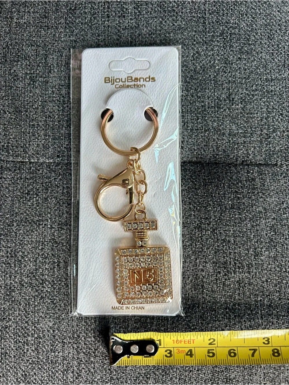 Sparkly, Gold and Clear Rhinestone Perfume Bottle Purse Charm, Charm Keychain